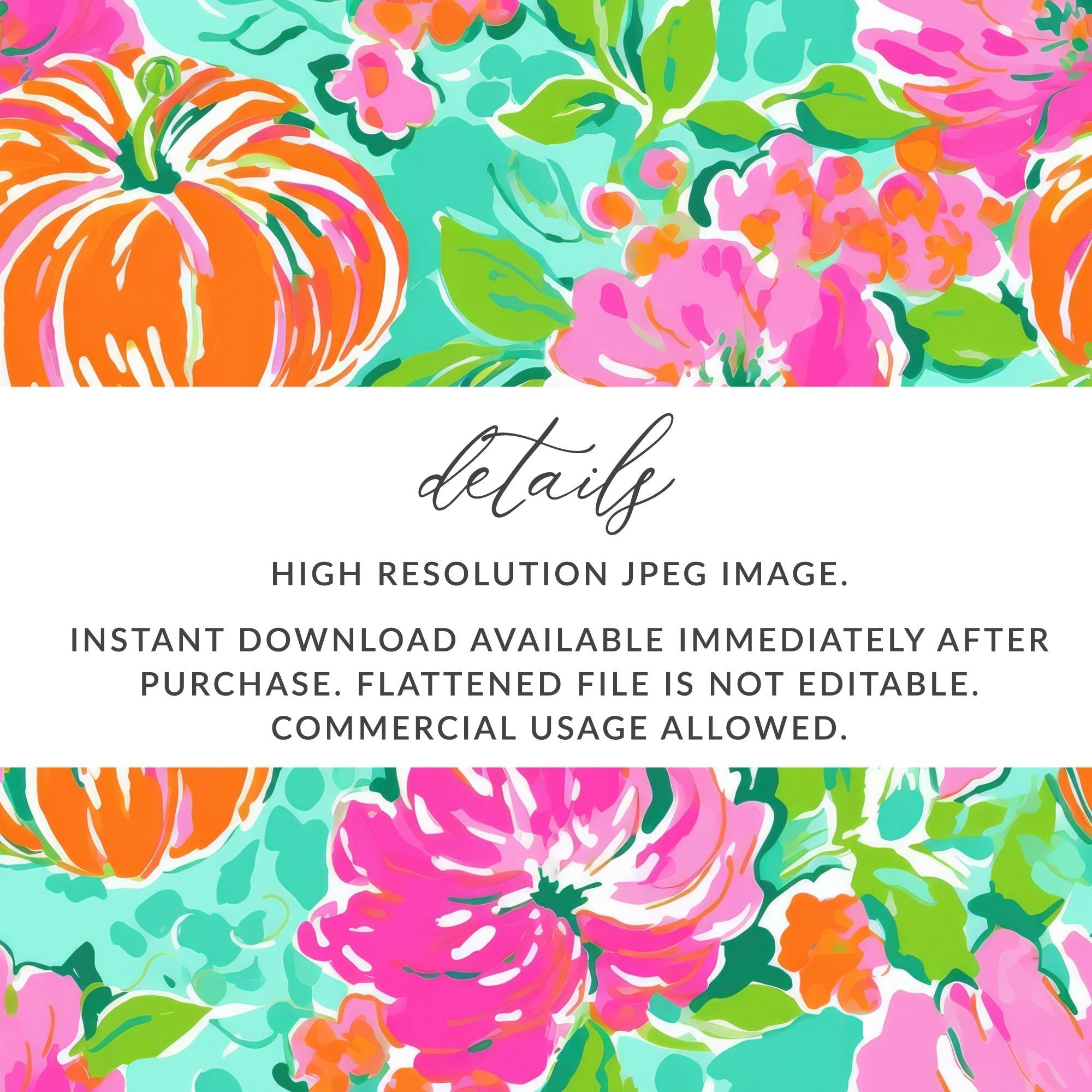 Digital Pumpkin Flower Seamless Pattern, Fall Floral Print, Bold Pink Orange Autumn Design, Fabric Pattern, 12x12 JPEG Files - Moore and Mountain