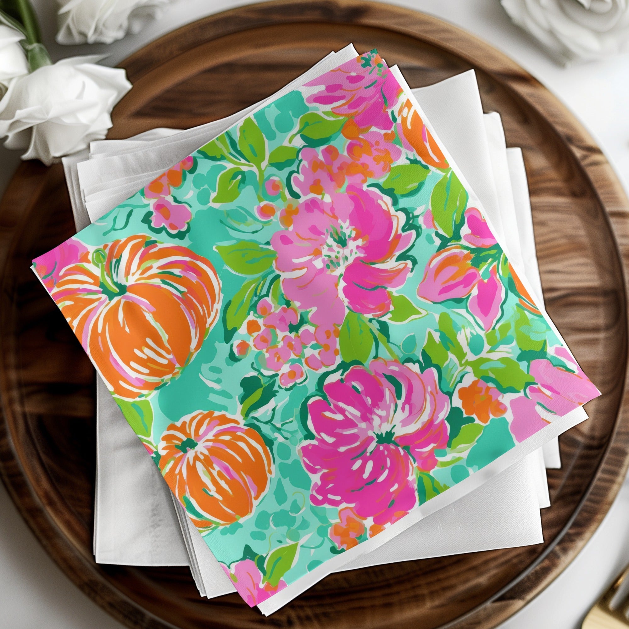 Digital Pumpkin Flower Seamless Pattern, Fall Floral Print, Bold Pink Orange Autumn Design, Fabric Pattern, 12x12 JPEG Files - Moore and Mountain
