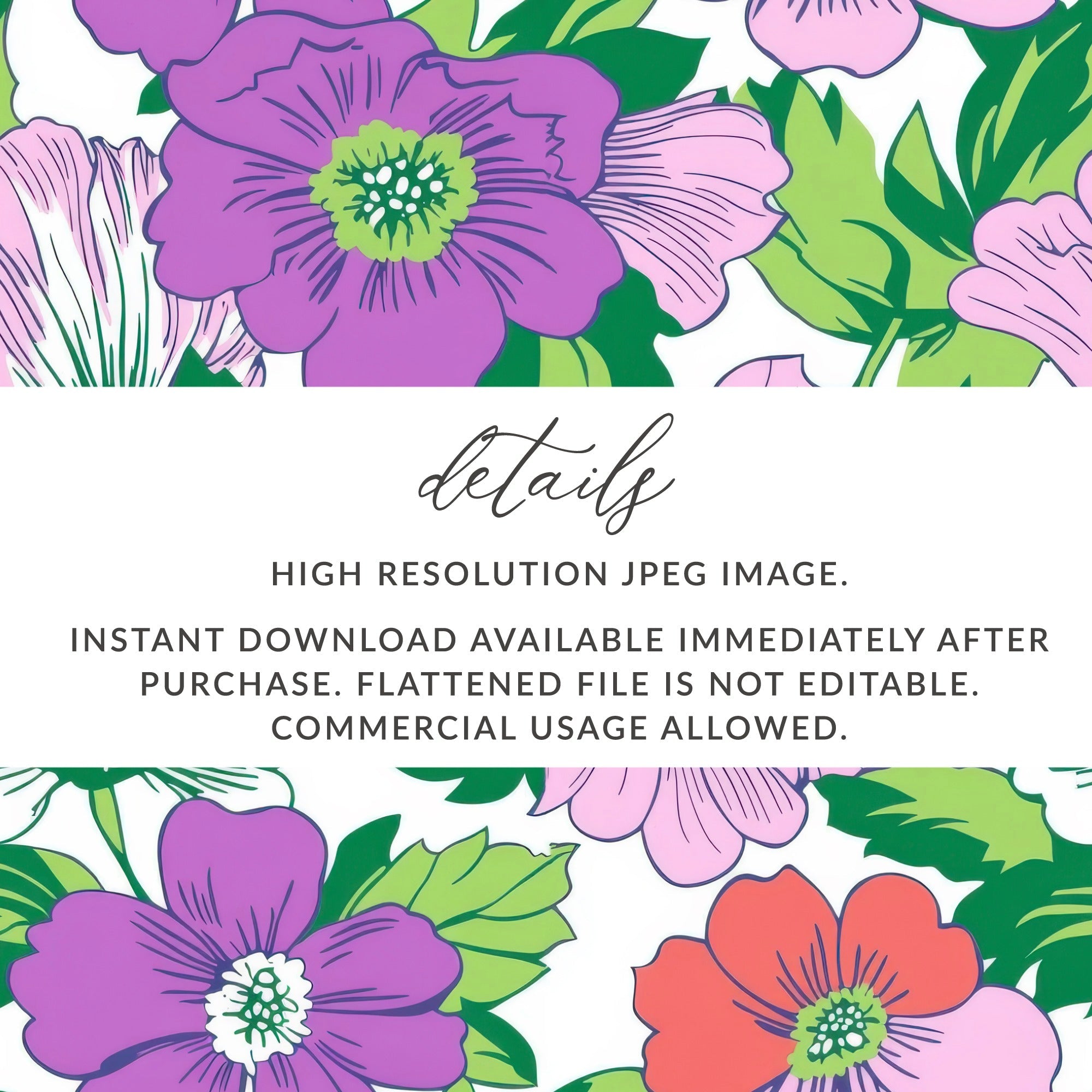Preppy Purple Groovy Floral Background, 60s Floral Pattern Digital Paper, Retro Flower Seamless Pattern, Floral Clipart, Fabric Design - Moore and Mountain