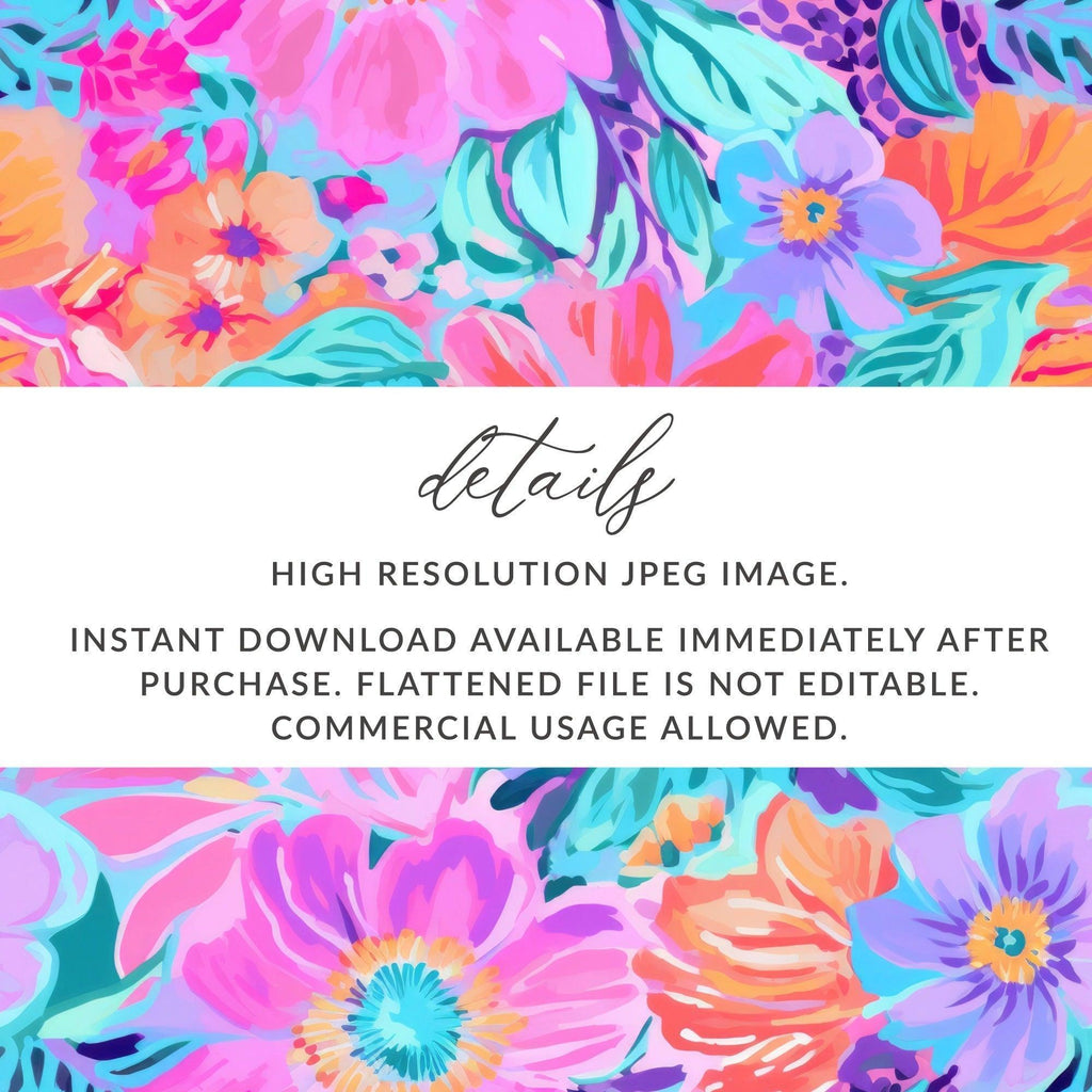 Preppy Purple and Teal Seamless Flower Pattern, Bright Colorful Floral Print, Pink Blue Floral Design, Neon Purple Preppy Floral Seamless Pattern - Moore and Mountain