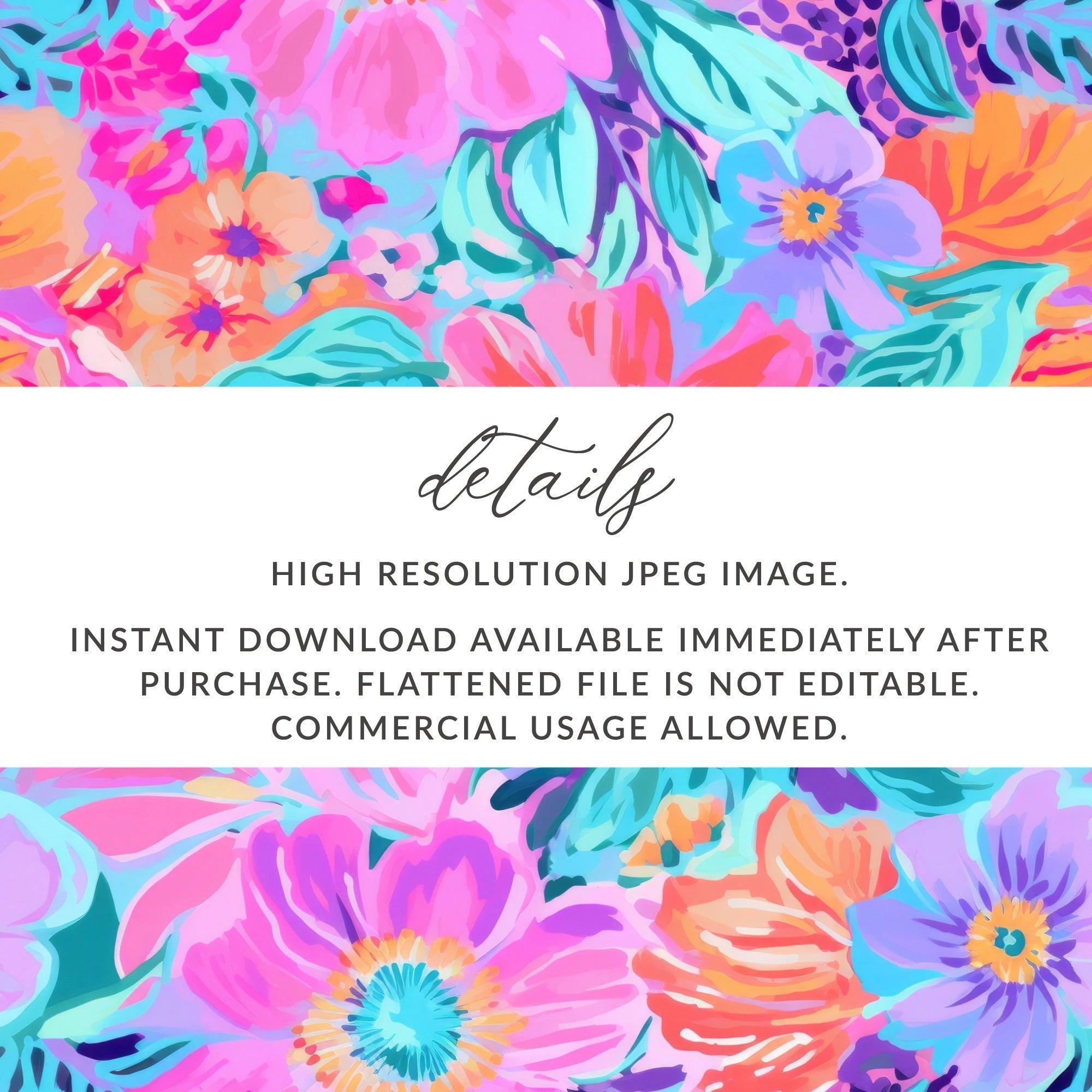 Preppy Purple and Teal Seamless Flower Pattern, Bright Colorful Floral Print, Pink Blue Floral Design, Neon Purple Preppy Floral Seamless Pattern - Moore and Mountain
