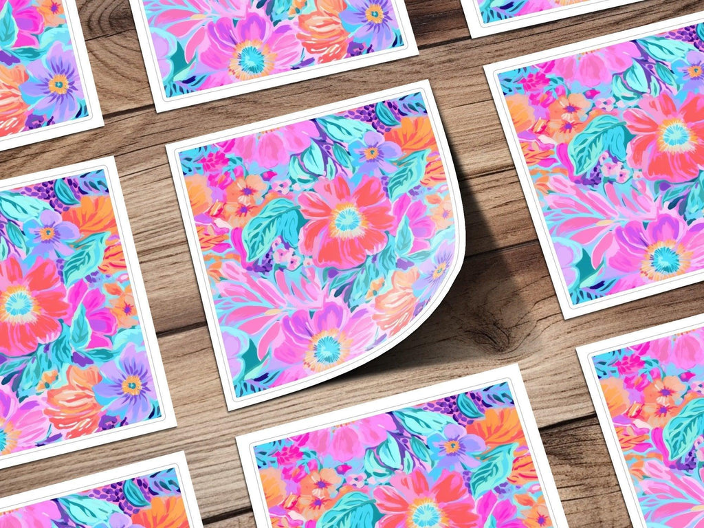 Preppy Purple and Teal Seamless Flower Pattern, Bright Colorful Floral Print, Pink Blue Floral Design, Neon Purple Preppy Floral Seamless Pattern - Moore and Mountain