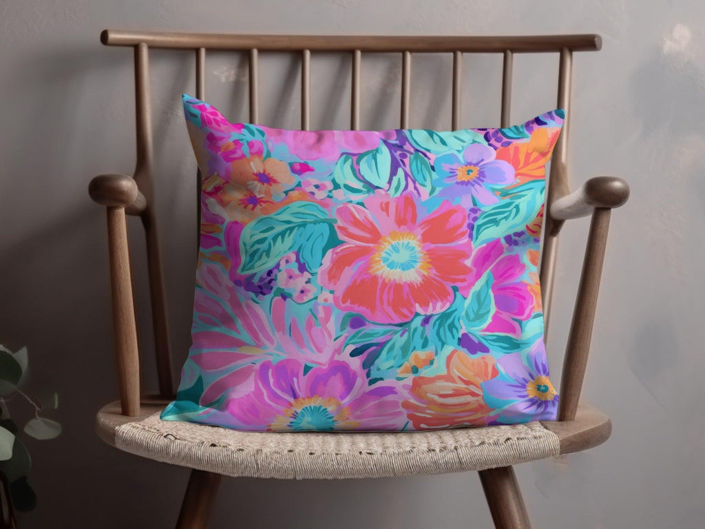 Preppy Purple and Teal Seamless Flower Pattern, Bright Colorful Floral Print, Pink Blue Floral Design, Neon Purple Preppy Floral Seamless Pattern - Moore and Mountain