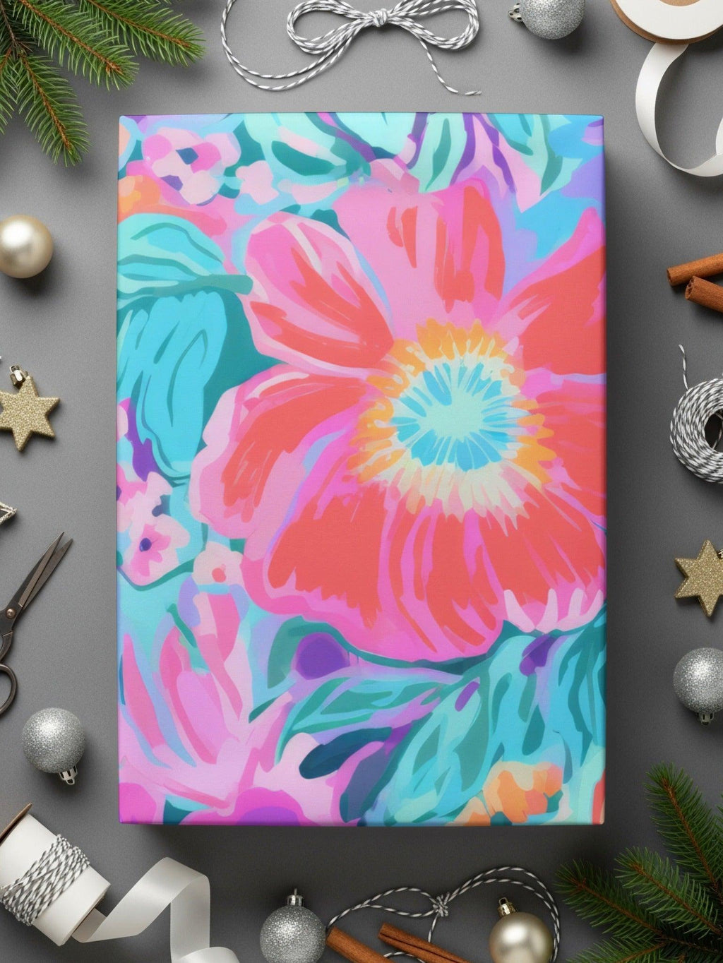 Preppy Purple and Teal Seamless Flower Pattern, Bright Colorful Floral Print, Pink Blue Floral Design, Neon Purple Preppy Floral Seamless Pattern - Moore and Mountain