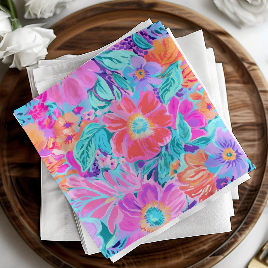 Preppy Purple and Teal Seamless Flower Pattern, Bright Colorful Floral Print, Pink Blue Floral Design, Neon Purple Preppy Floral Seamless Pattern - Moore and Mountain
