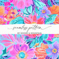 Preppy Purple and Teal Seamless Flower Pattern, Bright Colorful Floral Print, Pink Blue Floral Design, Neon Purple Preppy Floral Seamless Pattern - Moore and Mountain