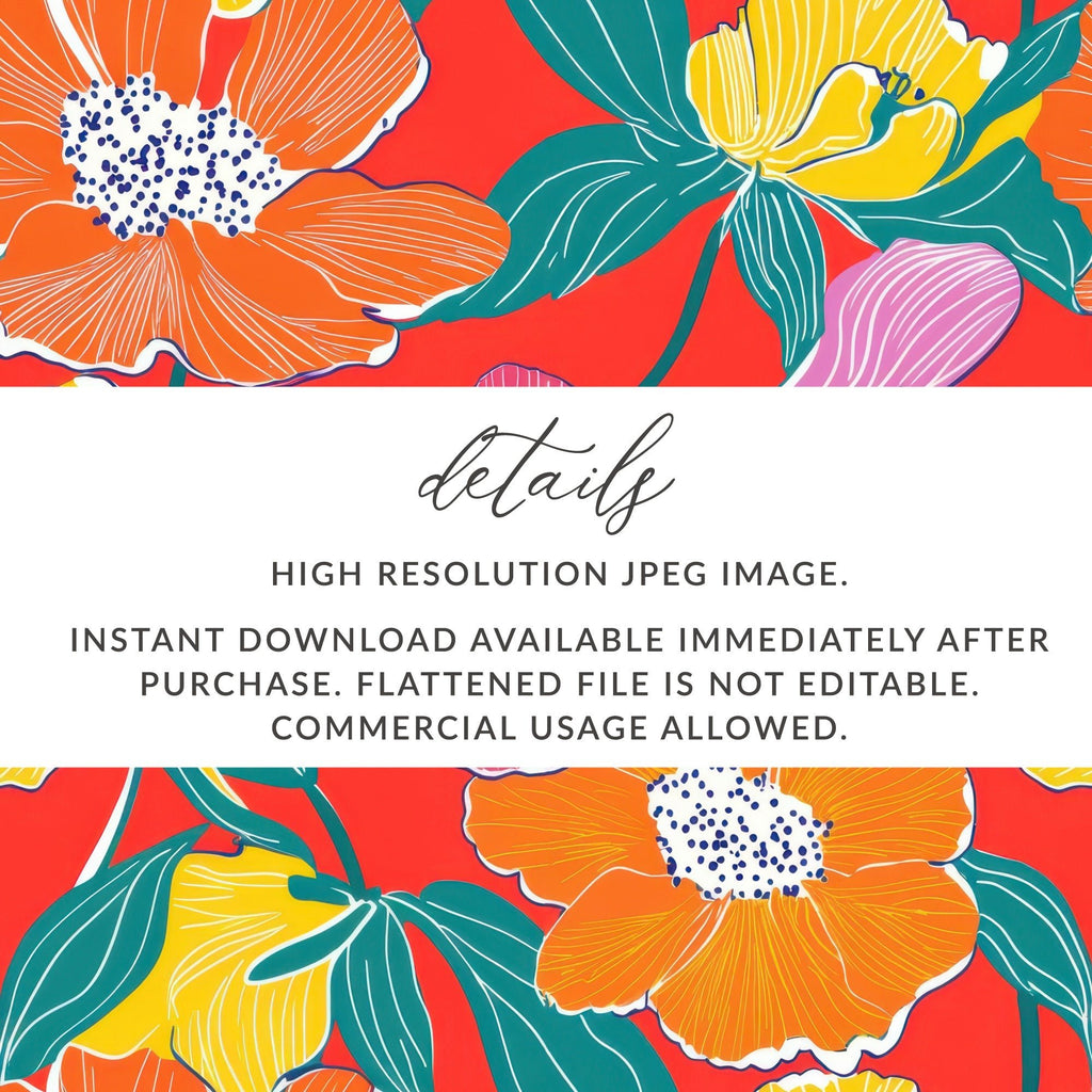 Preppy Red Digital Paper, 60s floral pattern, Seamless Retro Flowers, Flower Pattern Digital, Groovy Floral Background, Print File - Moore and Mountain