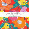 Preppy Red Digital Paper, 60s floral pattern, Seamless Retro Flowers, Flower Pattern Digital, Groovy Floral Background, Print File - Moore and Mountain