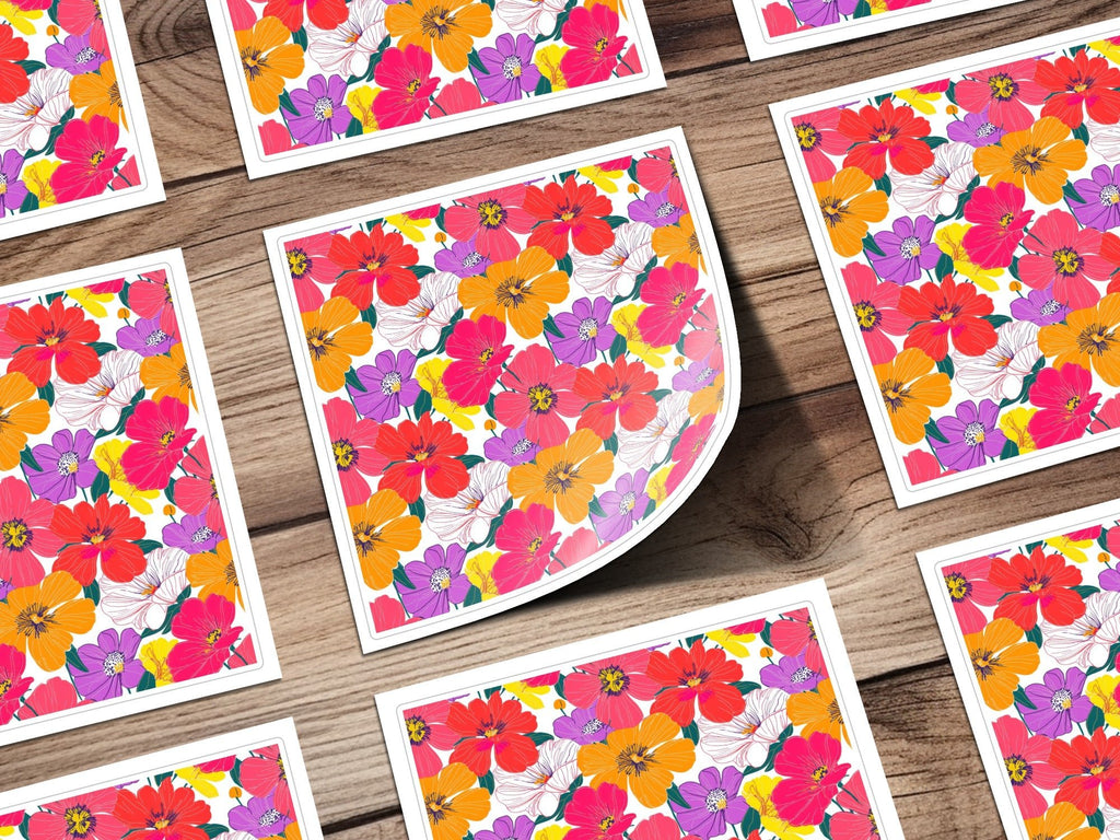 Preppy Red Orange 60's Floral Pattern, Seamless Pattern, Digital Background, Colorful Flowers Print, Digital Paper Pack, Fabric Design, Digital - Moore and Mountain