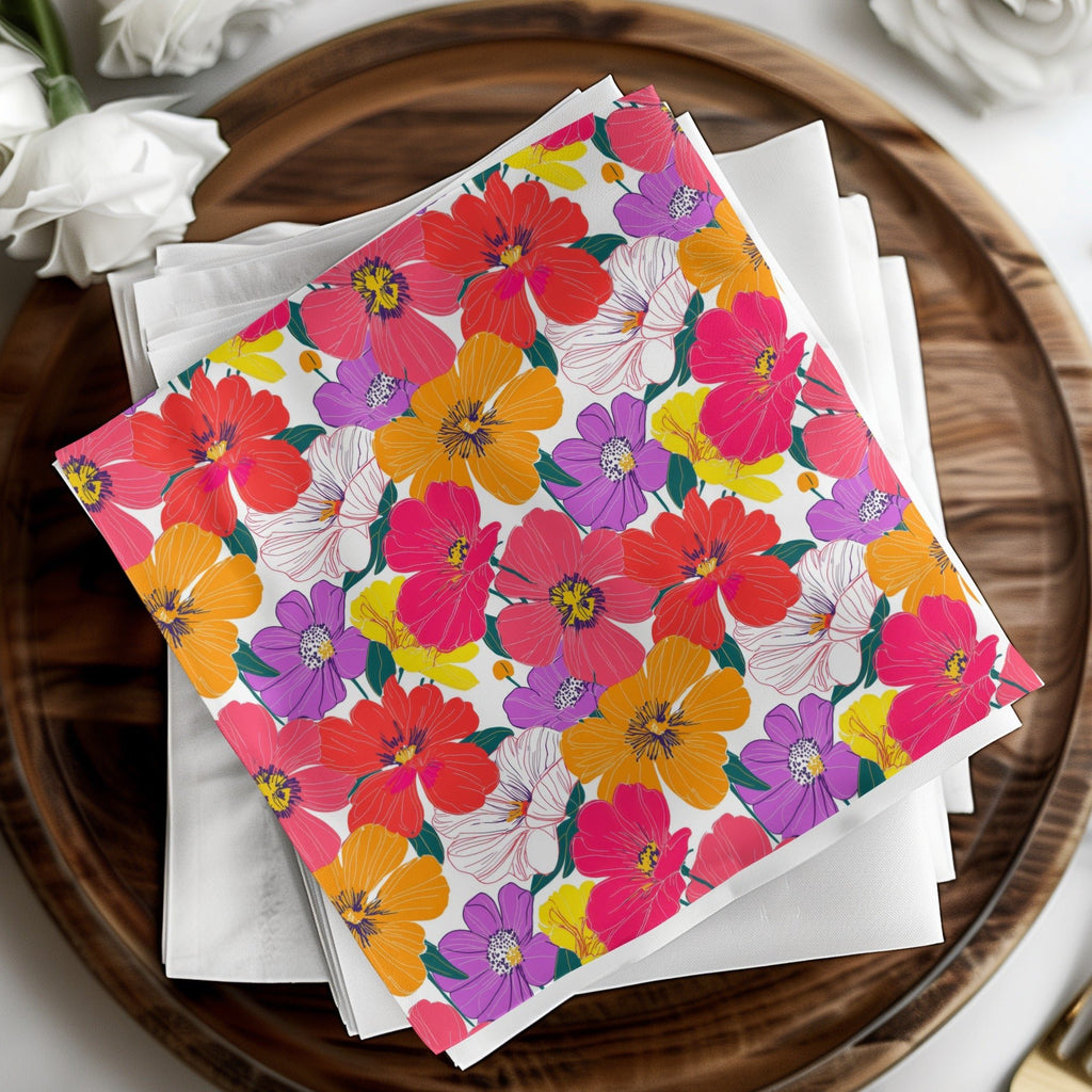Preppy Red Orange 60's Floral Pattern, Seamless Pattern, Digital Background, Colorful Flowers Print, Digital Paper Pack, Fabric Design, Digital - Moore and Mountain