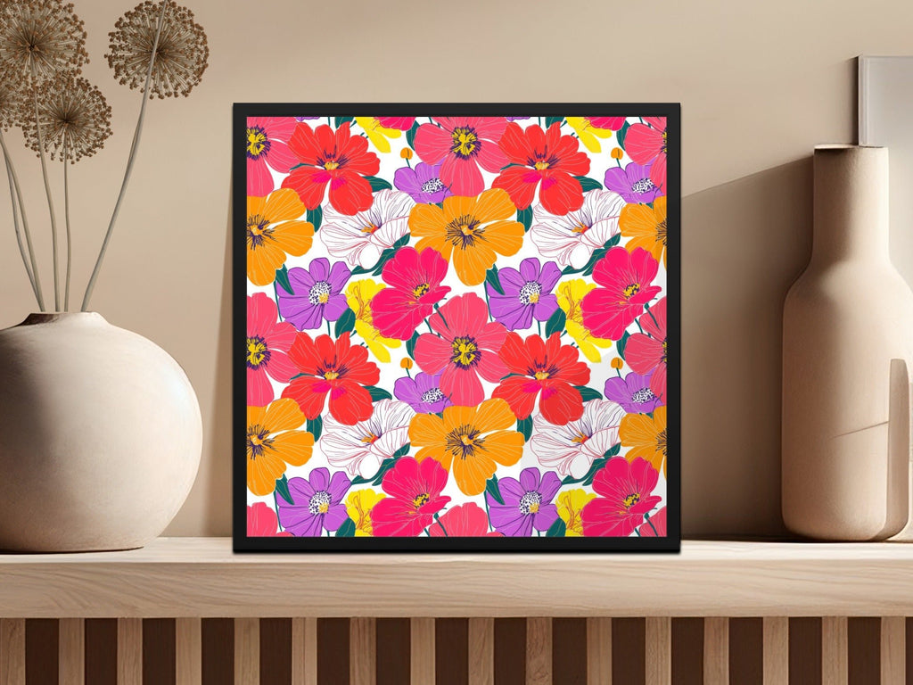 Preppy Red Orange 60's Floral Pattern, Seamless Pattern, Digital Background, Colorful Flowers Print, Digital Paper Pack, Fabric Design, Digital - Moore and Mountain
