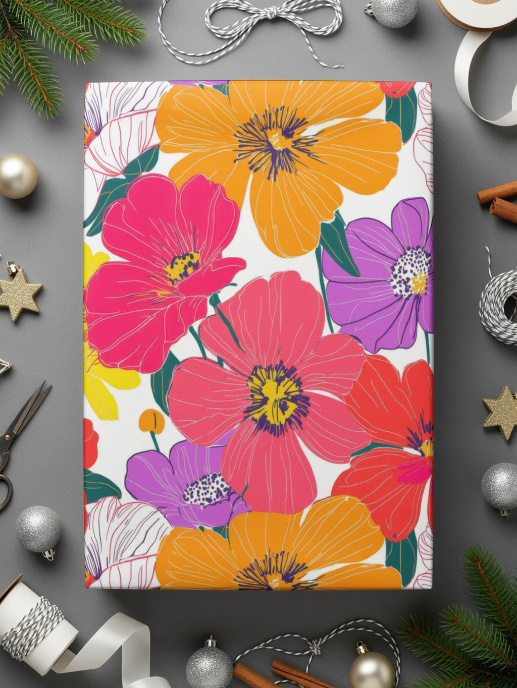 Preppy Red Orange 60's Floral Pattern, Seamless Pattern, Digital Background, Colorful Flowers Print, Digital Paper Pack, Fabric Design, Digital - Moore and Mountain