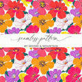 Preppy Red Orange 60's Floral Pattern, Seamless Pattern, Digital Background, Colorful Flowers Print, Digital Paper Pack, Fabric Design, Digital - Moore and Mountain