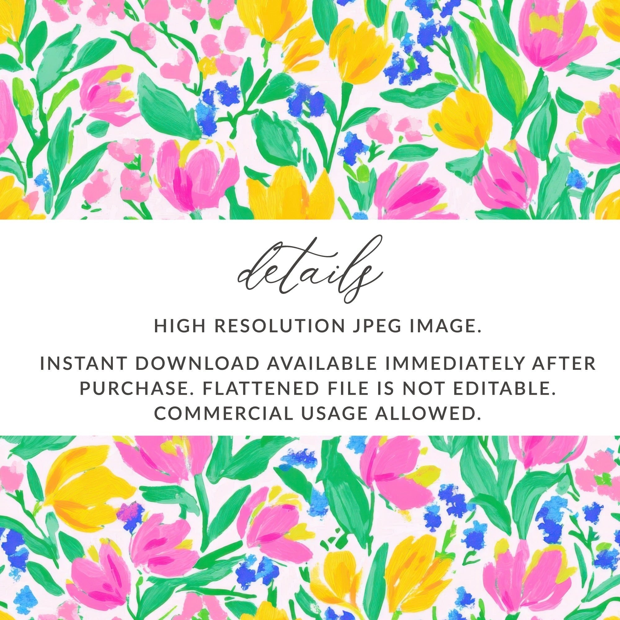 Preppy Seamless Pattern Bright Bold Tulips and Forget Me Nots Seamless Design Digital - Moore and Mountain