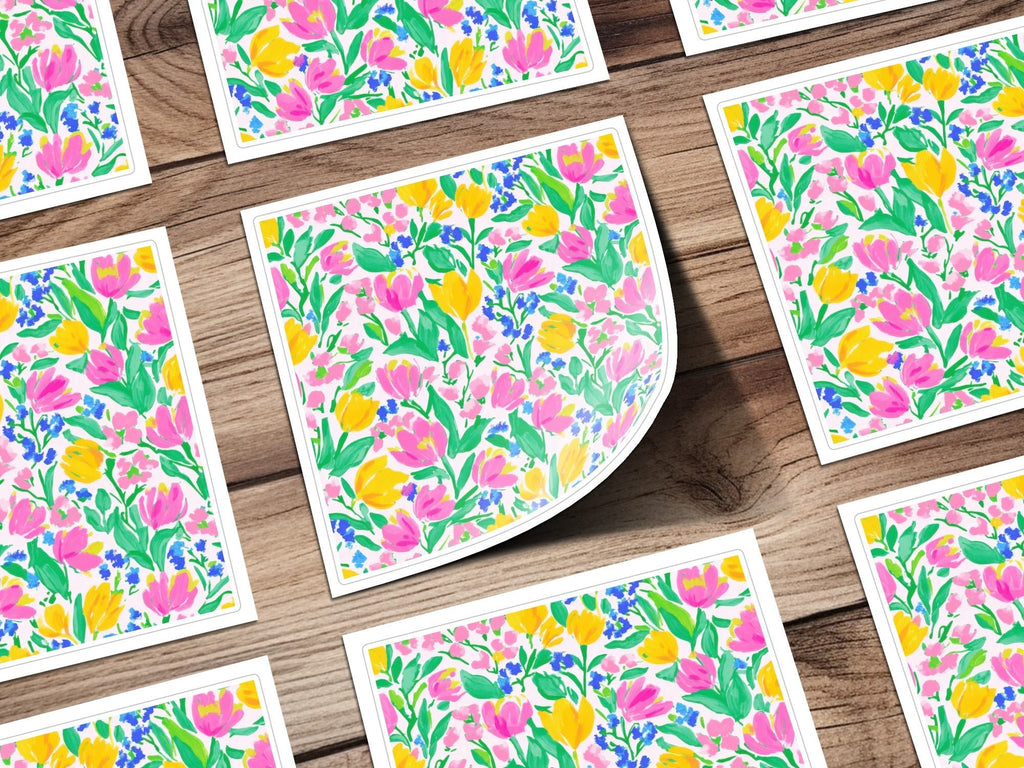 Preppy Seamless Pattern Bright Bold Tulips and Forget Me Nots Seamless Design Digital - Moore and Mountain