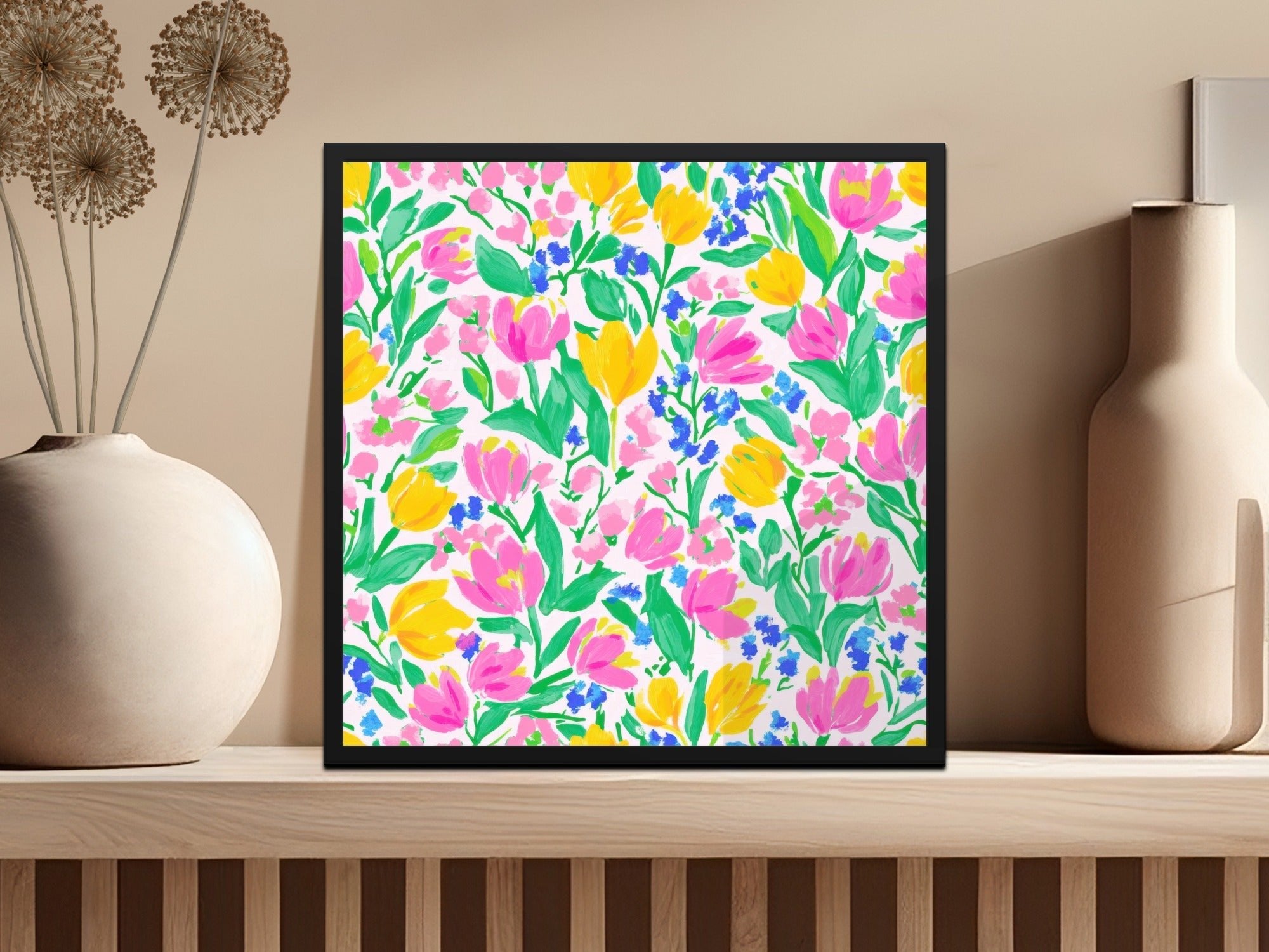 Preppy Seamless Pattern Bright Bold Tulips and Forget Me Nots Seamless Design Digital - Moore and Mountain