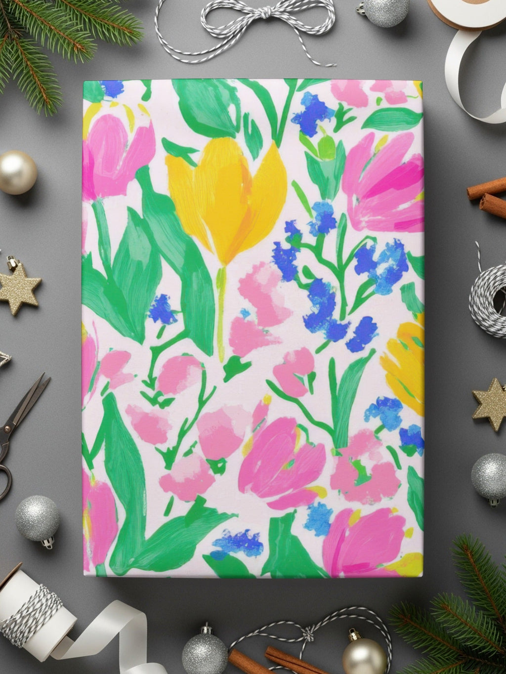 Preppy Seamless Pattern Bright Bold Tulips and Forget Me Nots Seamless Design Digital - Moore and Mountain