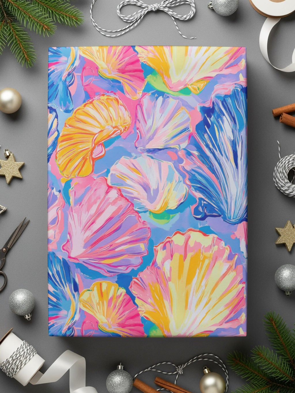 Preppy Seashells and Tropical Pattern Repeating Design Digital, Seamless Beachy Pattern - Moore and Mountain