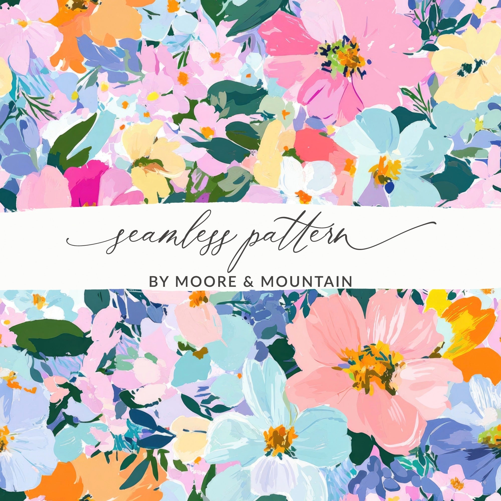 Preppy Spring Abstract Gouache Acrylic Artistic Floral Swirl in Pastels Digital Download Pattern - Moore and Mountain