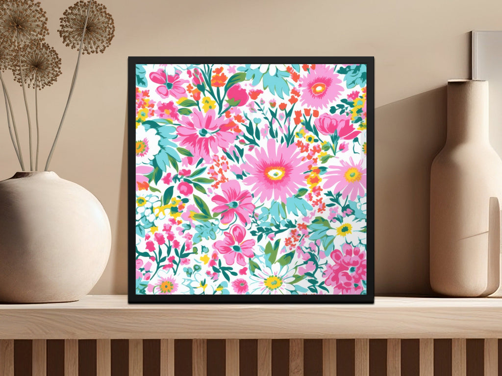 Preppy Summery Pink Floral Digital Paper, Seamless Bright Pink Preppy Background Pattern - Moore and Mountain