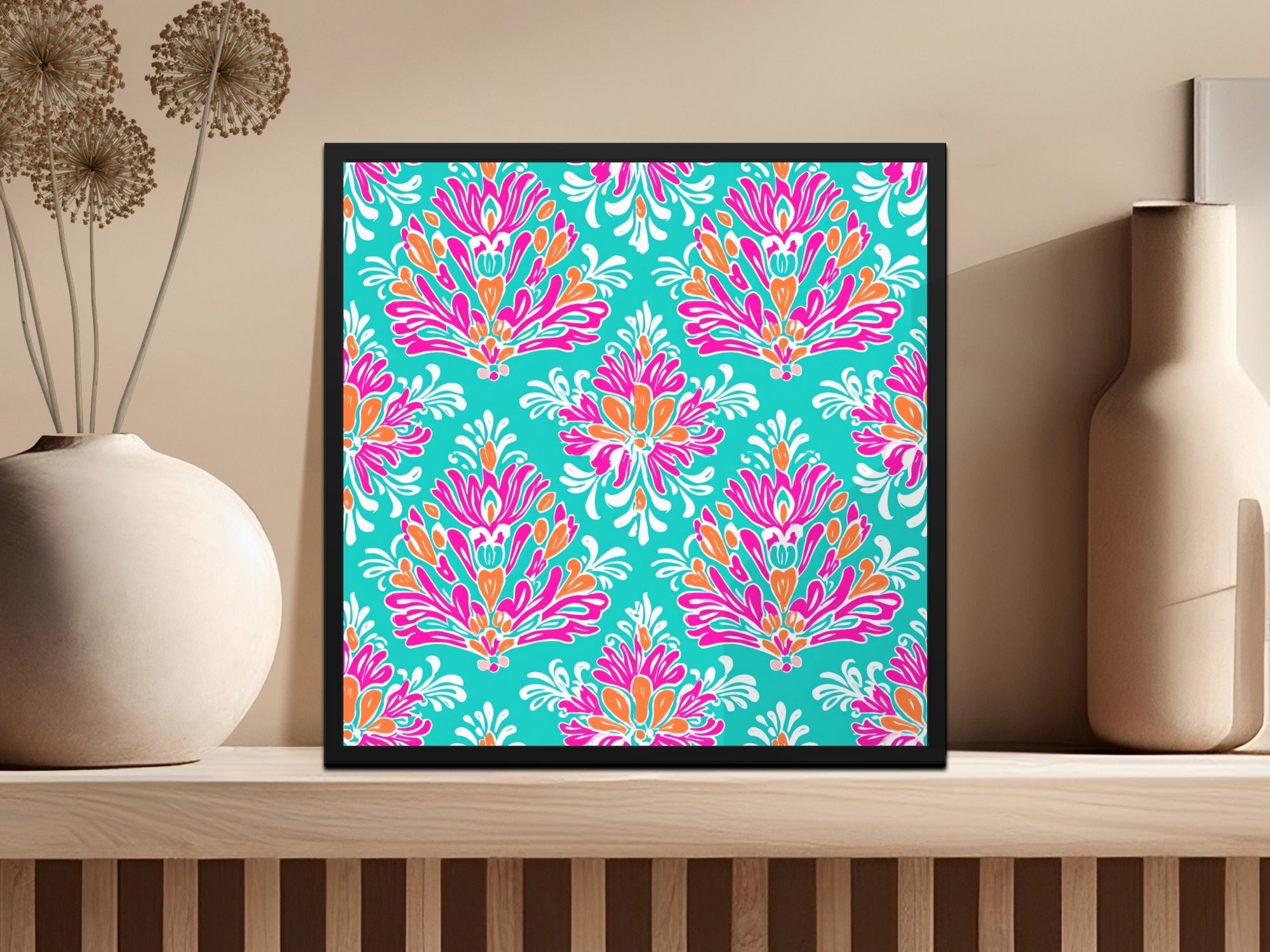 Teal Pink Damask Digital Paper, Seamless Pattern, Floral Repeat Pattern, Scrapbooking Paper, Commercial Use Digital Product - Moore and Mountain