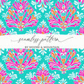 Teal Pink Damask Digital Paper, Seamless Pattern, Floral Repeat Pattern, Scrapbooking Paper, Commercial Use Digital Product - Moore and Mountain