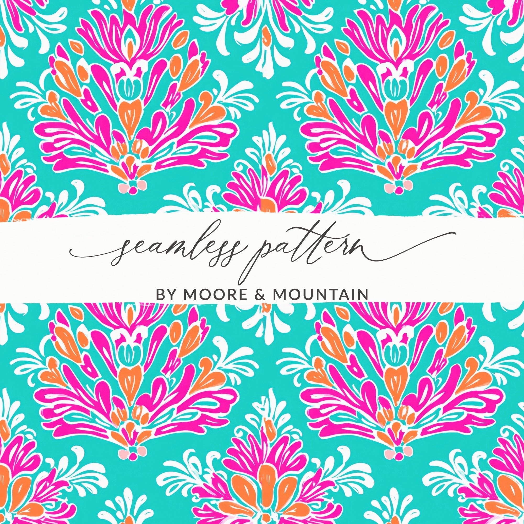 Teal Pink Damask Digital Paper, Seamless Pattern, Floral Repeat Pattern, Scrapbooking Paper, Commercial Use Digital Product - Moore and Mountain