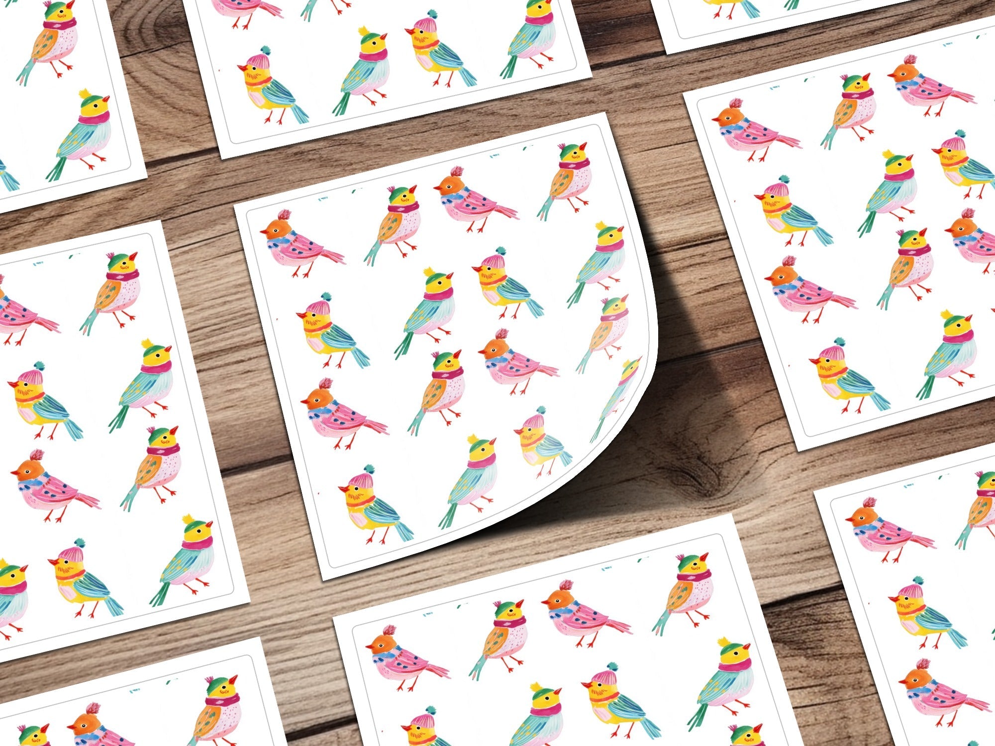 Preppy Winter Birds Hats Scarves Pattern Lovely Watercolor Art Digital - Moore and Mountain