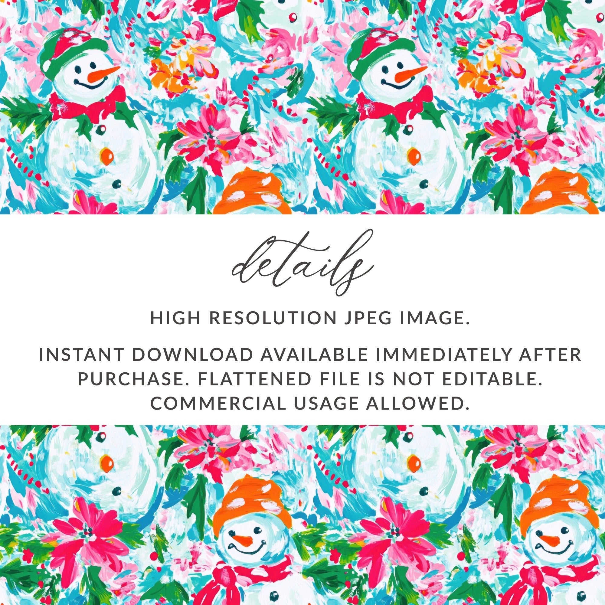 Preppy Xmas Seamless Pattern Festive Holiday Snowman Among Flowers Seasonal Pattern - Moore and Mountain