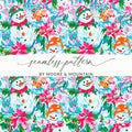 Preppy Xmas Seamless Pattern Festive Holiday Snowman Among Flowers Seasonal Pattern - Moore and Mountain