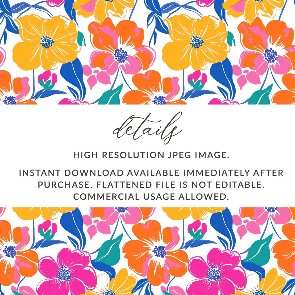 Preppy Yellow Pink Orange 60's Floral Pattern, Seamless Pattern, Digital Background, Colorful Flower Print, Retro Flowers, Digital Paper - Moore and Mountain