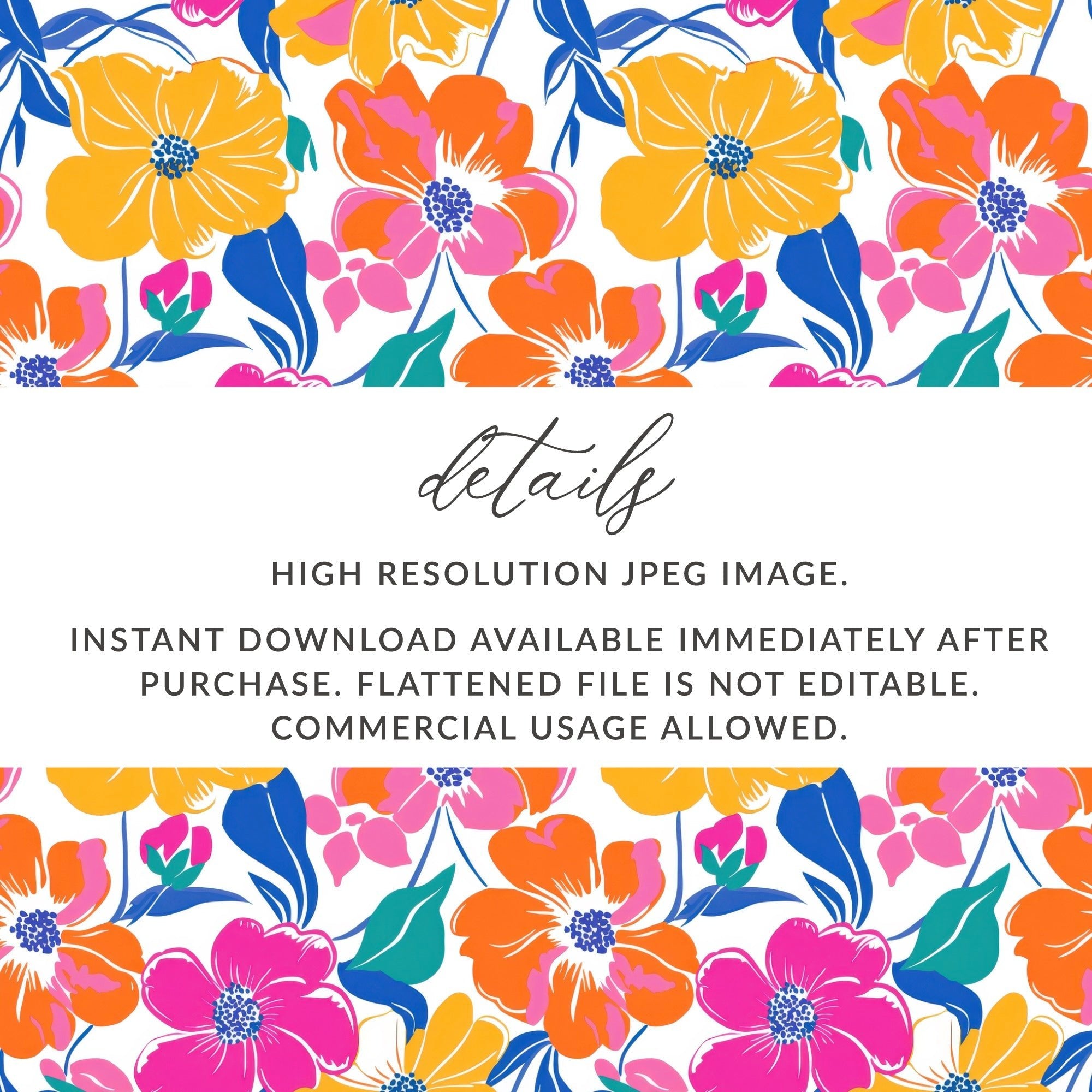 Preppy Yellow Pink Orange 60's Floral Pattern, Seamless Pattern, Digital Background, Colorful Flower Print, Retro Flowers, Digital Paper - Moore and Mountain