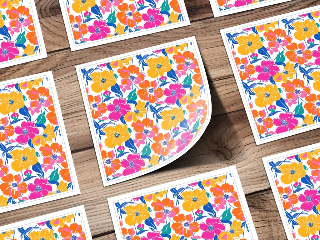Preppy Yellow Pink Orange 60's Floral Pattern, Seamless Pattern, Digital Background, Colorful Flower Print, Retro Flowers, Digital Paper - Moore and Mountain