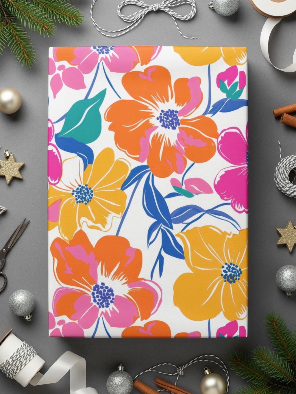 Preppy Yellow Pink Orange 60's Floral Pattern, Seamless Pattern, Digital Background, Colorful Flower Print, Retro Flowers, Digital Paper - Moore and Mountain