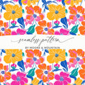 Preppy Yellow Pink Orange 60's Floral Pattern, Seamless Pattern, Digital Background, Colorful Flower Print, Retro Flowers, Digital Paper - Moore and Mountain