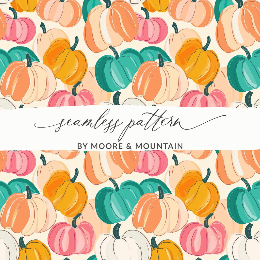 Pumpkin Digital Paper, Seamless Pattern, Fall Harvest Clipart, Autumn Theme, Pastel Pumpkins, Scrapbooking Paper, Fabric Design, Digital - Moore and Mountain