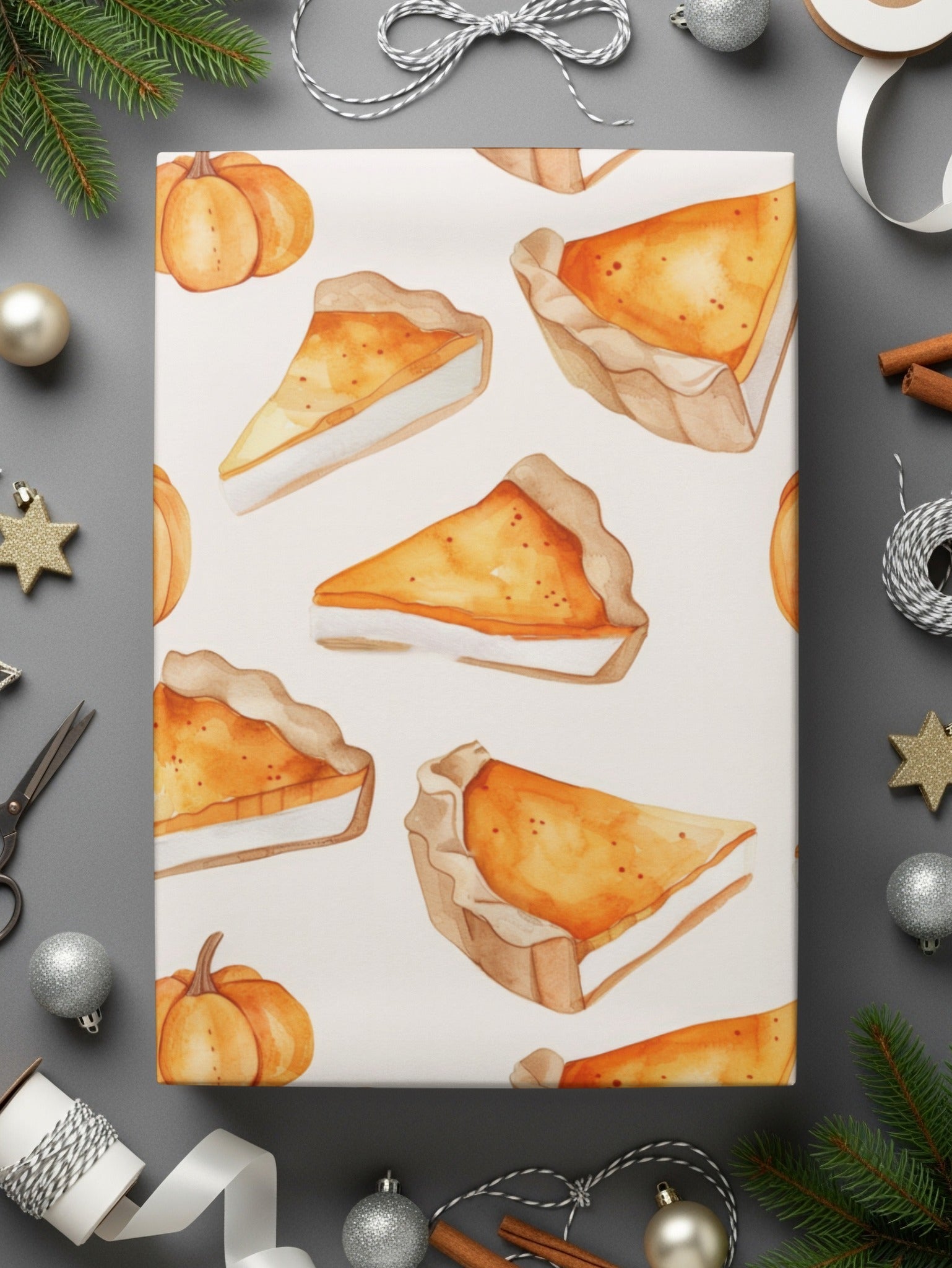Pumpkin Pie Digital Seamless Pattern, Thanksgiving Harvest JPEG, Fall Autumn Watercolor Texture, Printable Scrapbook Paper - Moore and Mountain