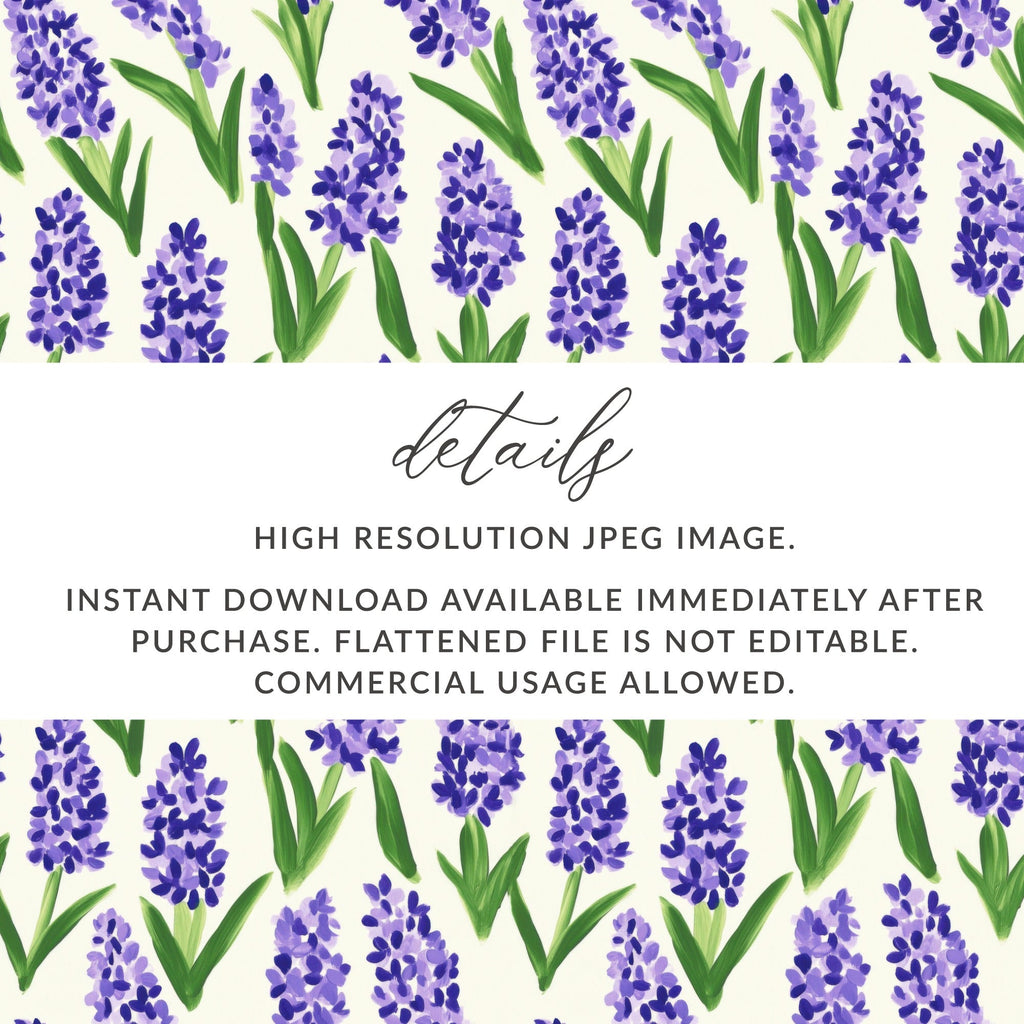 Purple Hyacinth Floral Pattern, Digital Seamless Pattern, Flower Digital Paper, Watercolor Flower Print, Fabric Design, Digital Download - Moore and Mountain