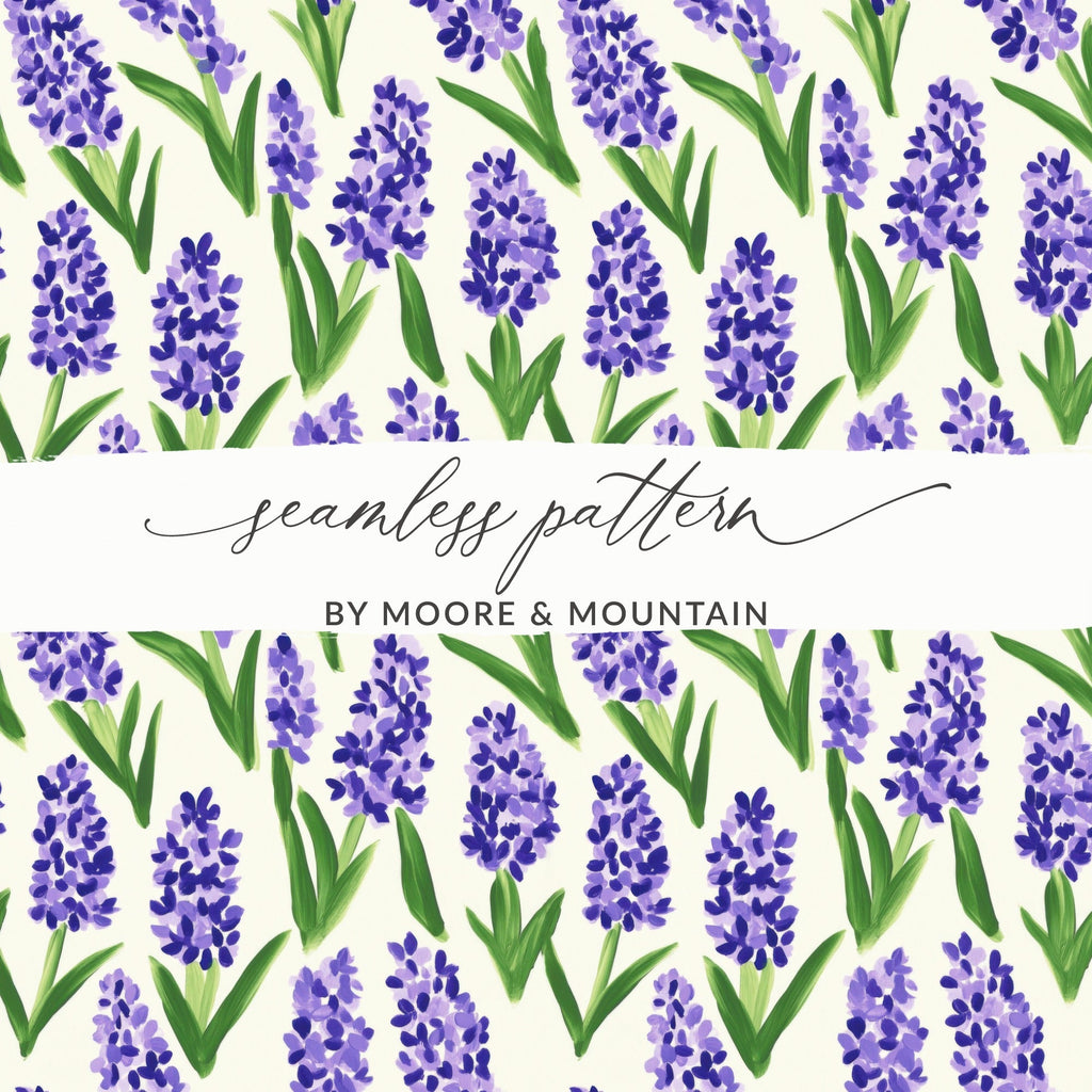 Purple Hyacinth Floral Pattern, Digital Seamless Pattern, Flower Digital Paper, Watercolor Flower Print, Fabric Design, Digital Download - Moore and Mountain
