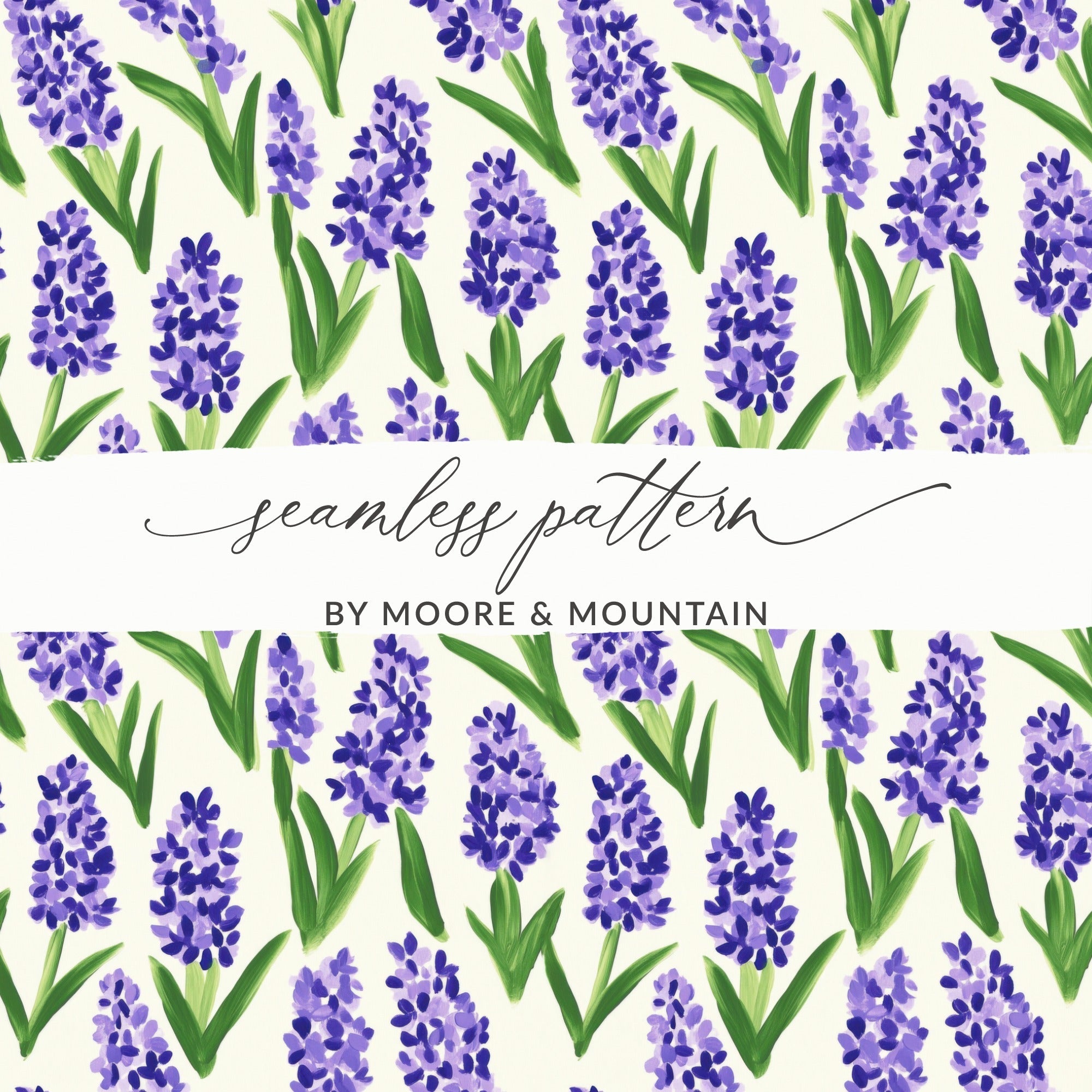 Purple Hyacinth Floral Pattern, Digital Seamless Pattern, Flower Digital Paper, Watercolor Flower Print, Fabric Design, Digital Download - Moore and Mountain
