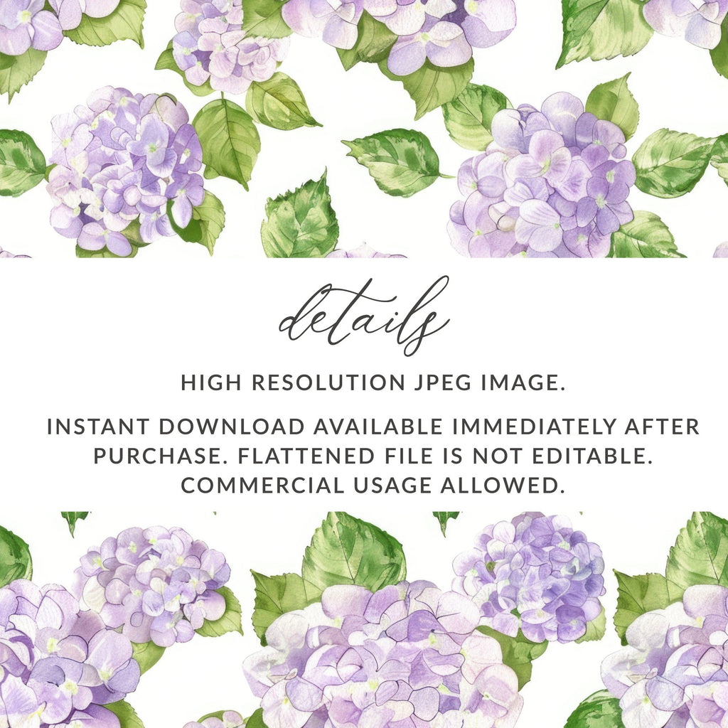 Purple Hydrangea Digital Paper, Seamless Floral Pattern, Watercolor Flowers, Scrapbook Paper, Fabric Print, Digital Download - Moore and Mountain