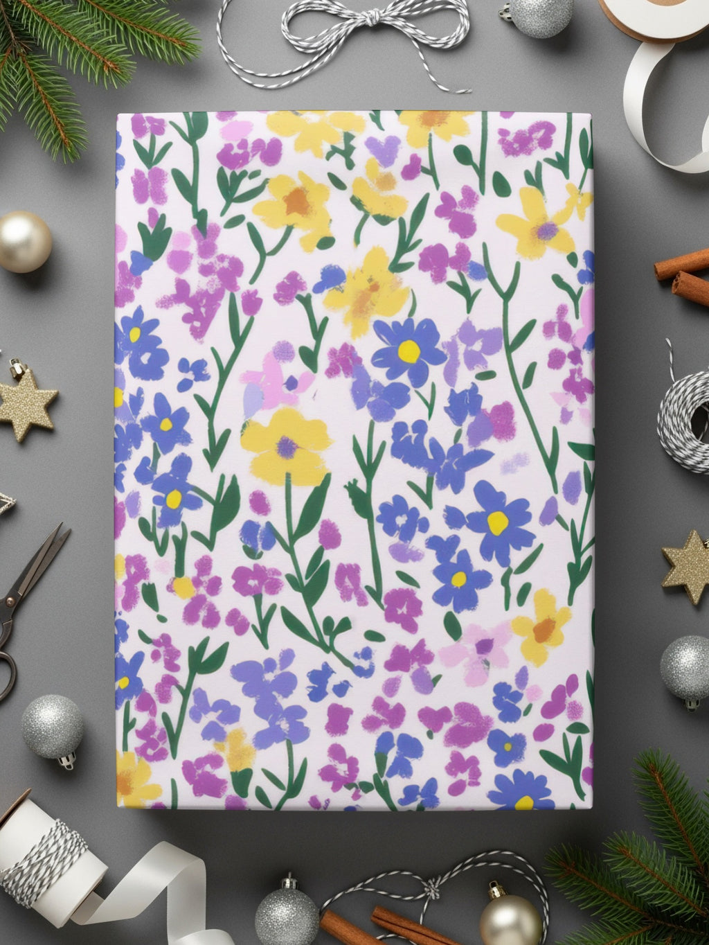 Vibrant Floral Wrapping Paper with Colorful Flowers Design