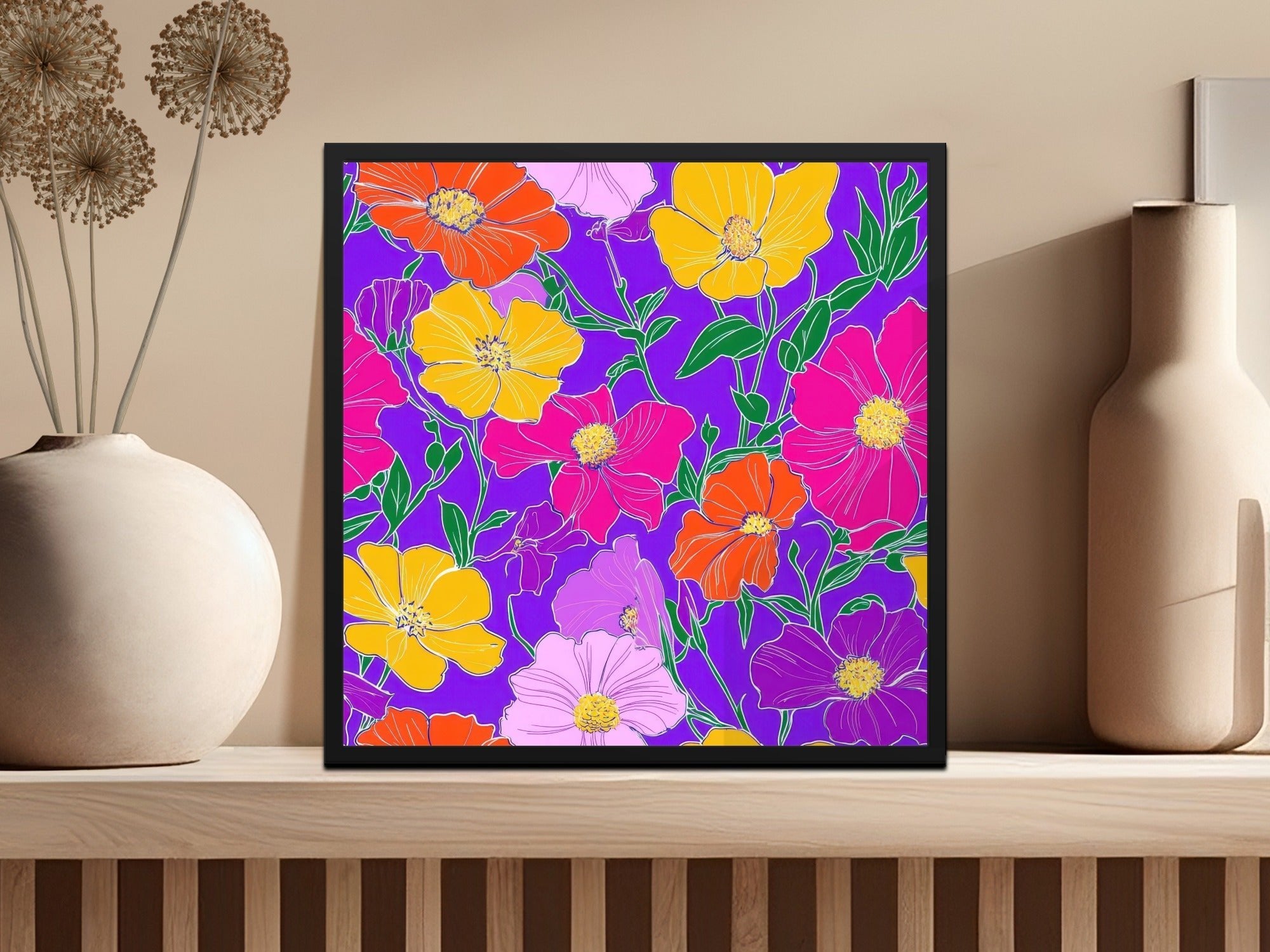 Purple Preppy 60s floral pattern, Groovy Floral Background, Seamless Retro Flowers Digital Products, Pattern Design - Moore and Mountain