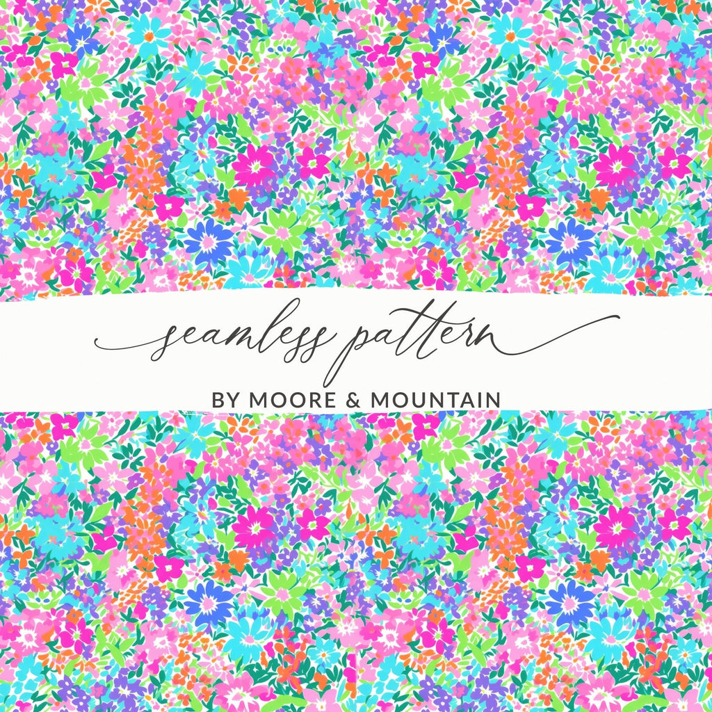 Ditsy Colorful Floral Pattern Digital Paper, Bright Flowers Seamless Pattern, Fun Print Design Download, Scrapbook Paper, Fabric Design - Moore and Mountain