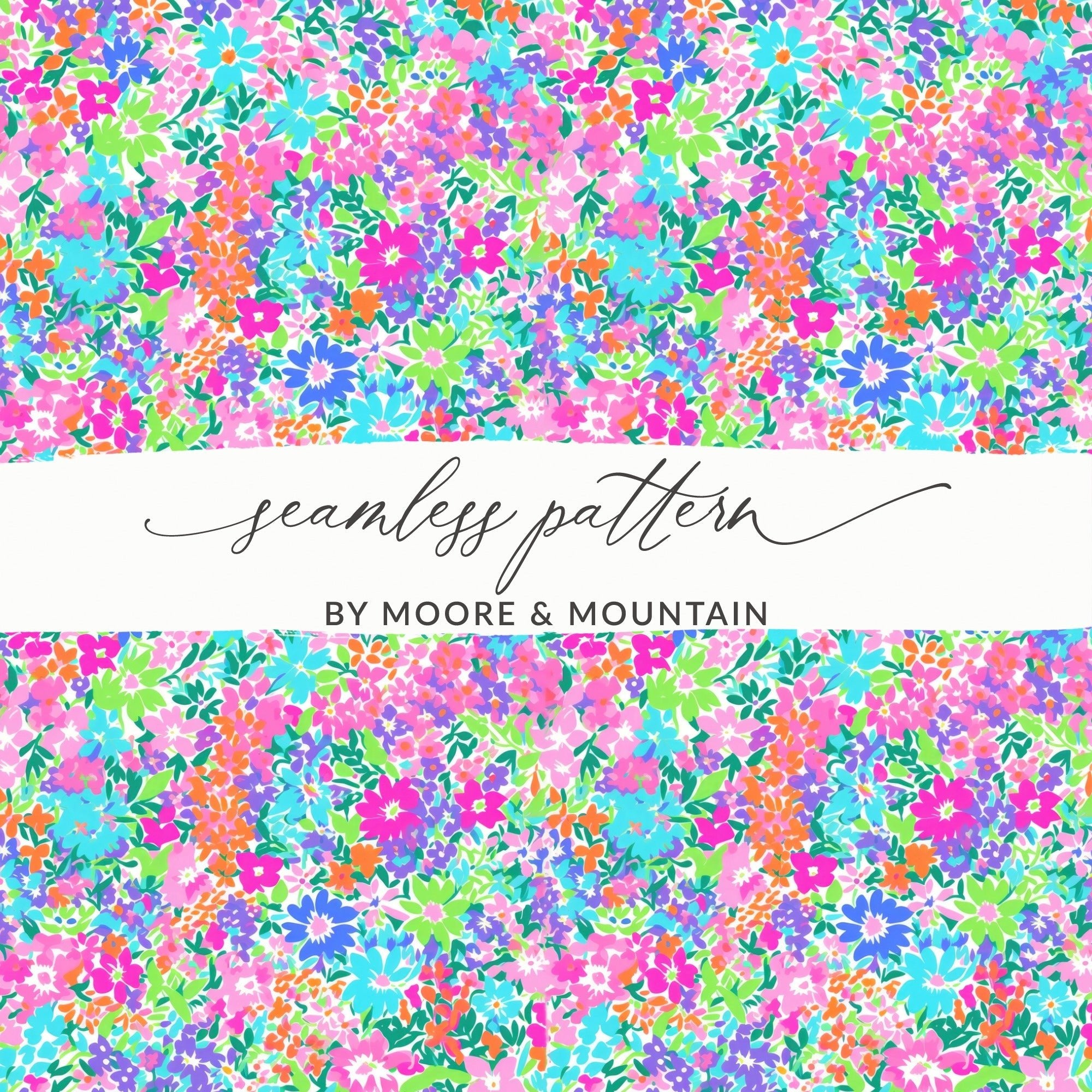 Ditsy Colorful Floral Pattern Digital Paper, Bright Flowers Seamless Pattern, Fun Print Design Download, Scrapbook Paper, Fabric Design - Moore and Mountain