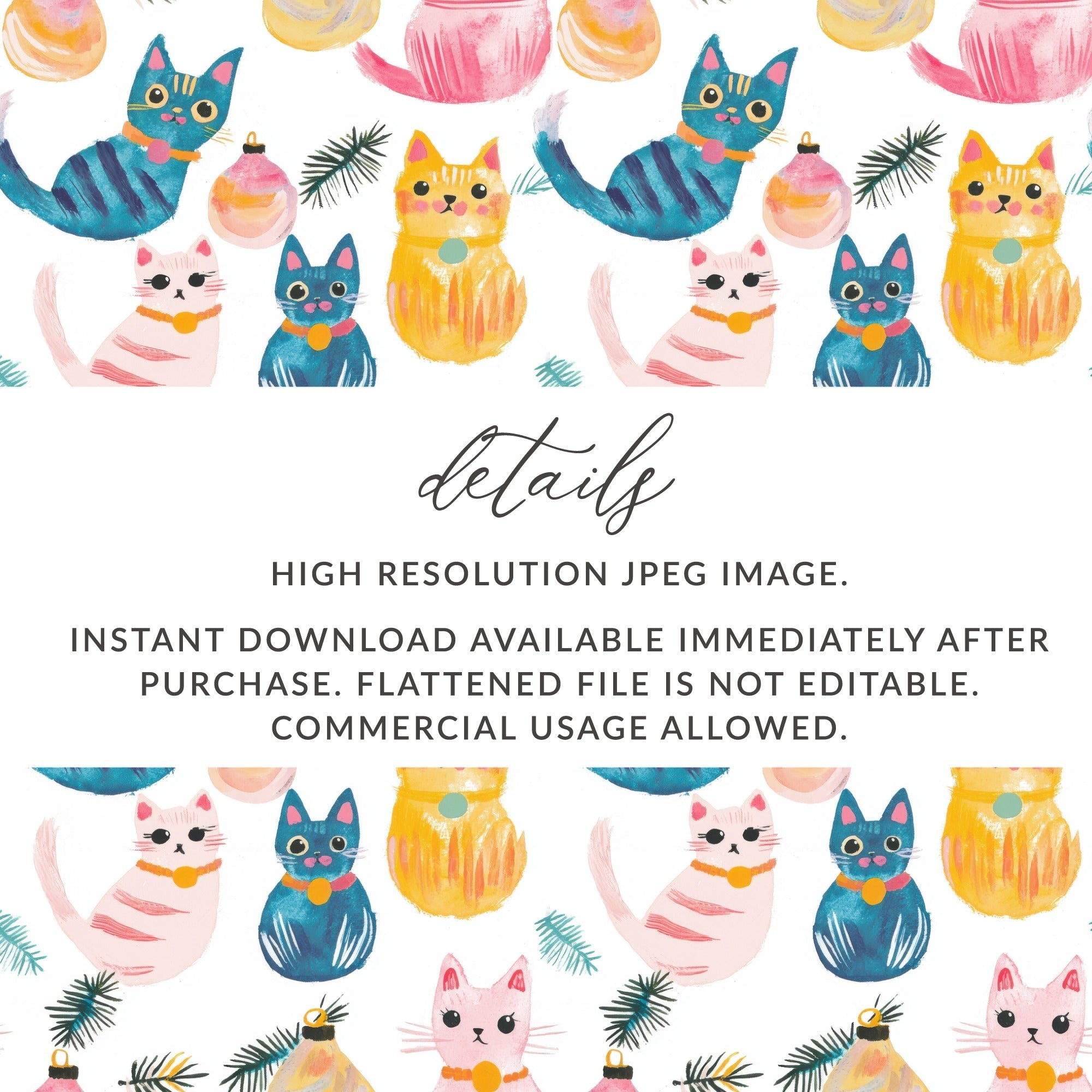 Quirky Seamless Cat Pattern Seamless Design Christmas Cats Digital - Moore and Mountain