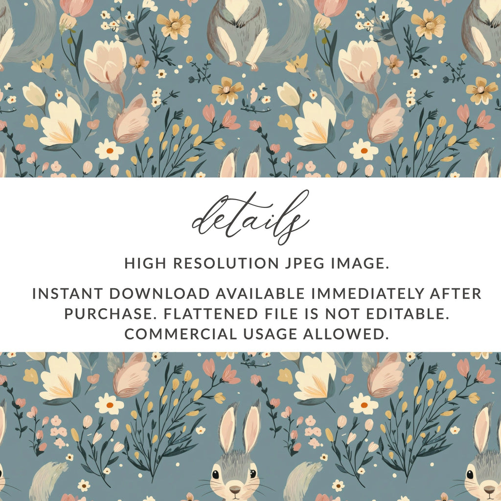 Rabbit Floral Digital Paper, Easter Pattern, Seamless Fabric Design, Bunny Background, Scrapbooking Paper, Floral JPEG Files - Moore and Mountain