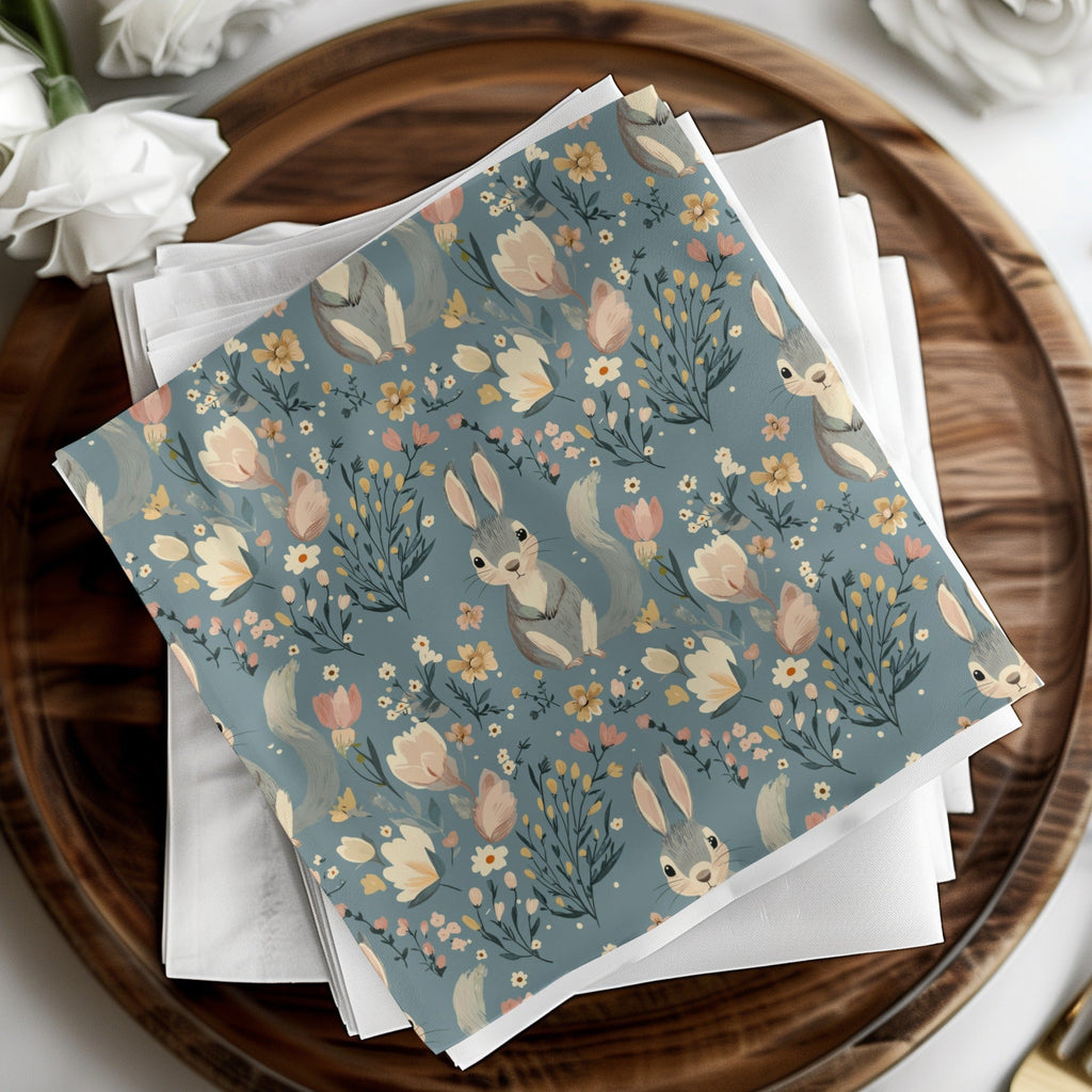 Rabbit Floral Digital Paper, Easter Pattern, Seamless Fabric Design, Bunny Background, Scrapbooking Paper, Floral JPEG Files - Moore and Mountain