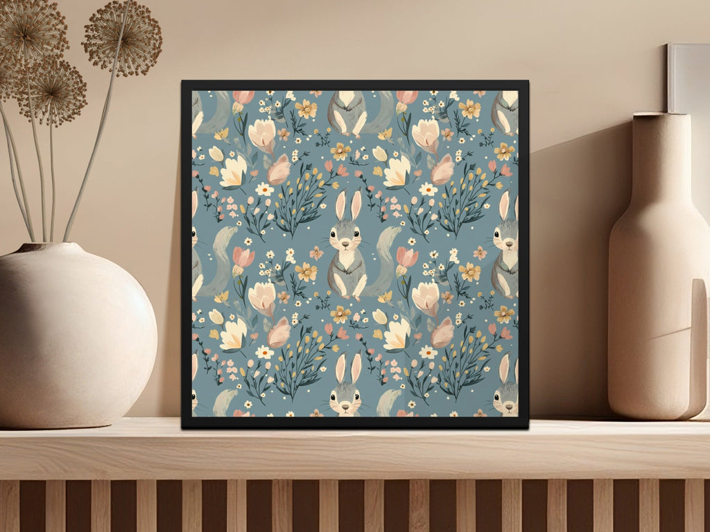 Rabbit Floral Digital Paper, Easter Pattern, Seamless Fabric Design, Bunny Background, Scrapbooking Paper, Floral JPEG Files - Moore and Mountain