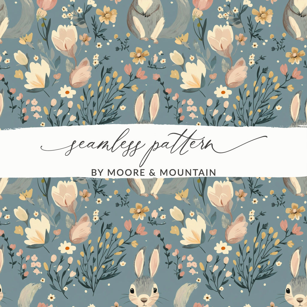 Rabbit Floral Digital Paper, Easter Pattern, Seamless Fabric Design, Bunny Background, Scrapbooking Paper, Floral JPEG Files - Moore and Mountain